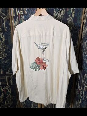 Caribbean Men's Yellow Sz 3XL Silk Blend Martini Embroidered Hawaiian Shirt